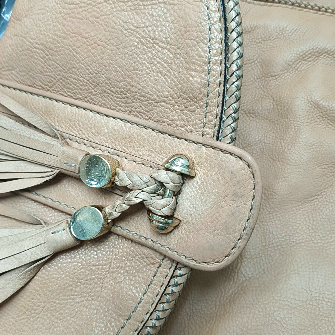 GUCCI Tote bag Khaki Calfskin Leather Fringe Single Shoulder Bag with Handbag Golden hardware-(SKU)-944545020