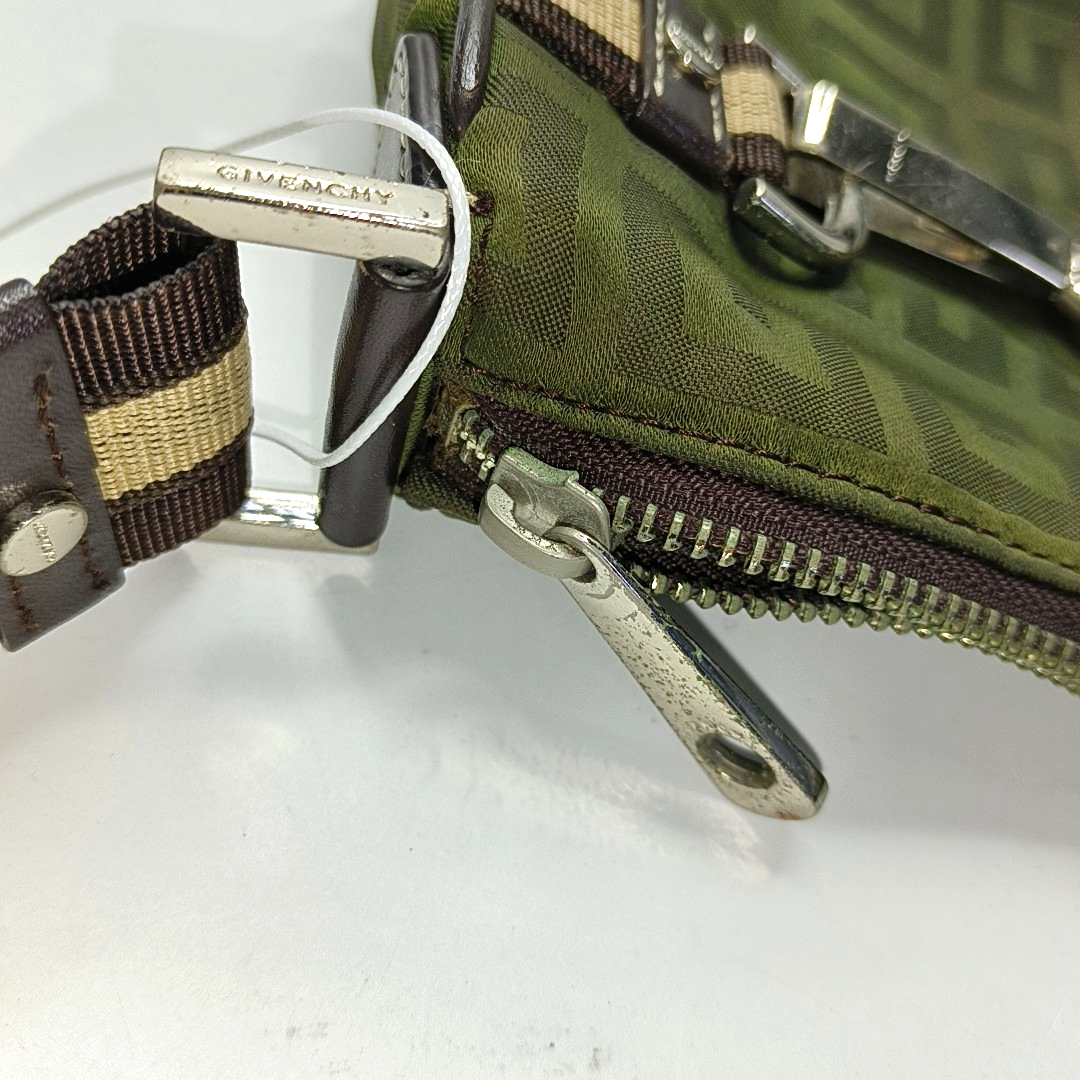 GIVENCHY Deep Green Fabric Floral Single Shoulder Bag Silver Hardware-(SKU)-931311105