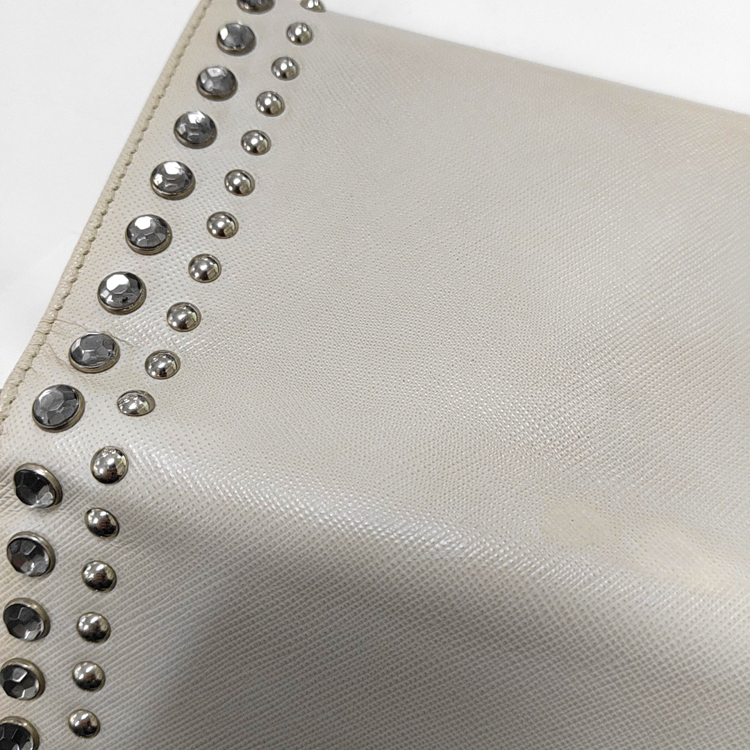 PRADA White Cowhide Crisscross Studs Single Shoulder Bag Crossbody Bag Silver Hardware Removable shoulder strap-(SKU)-935053572