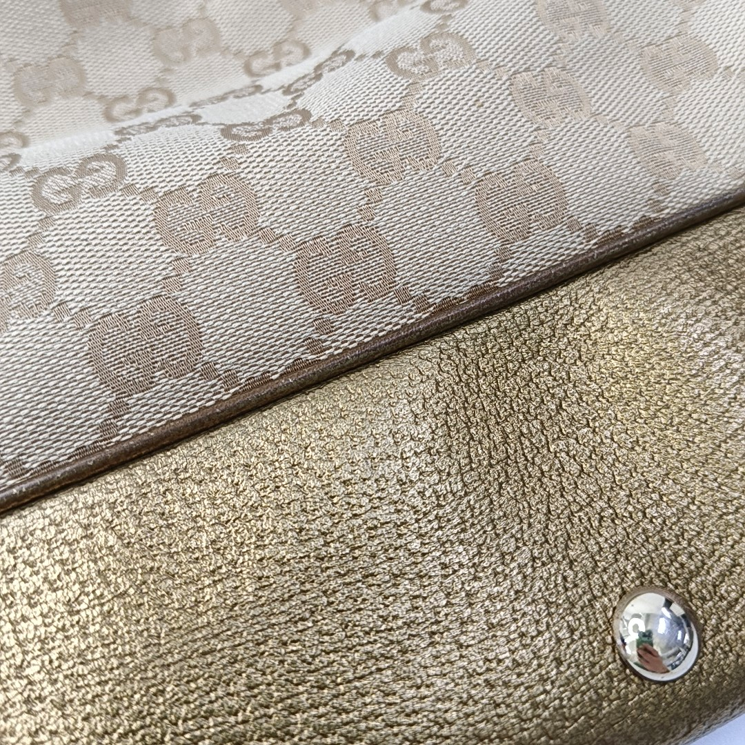 GUCCI Princy Khaki Canvas Monogram Tote Bag Single Shoulder Bag Golden hardware-(SKU)-960034961