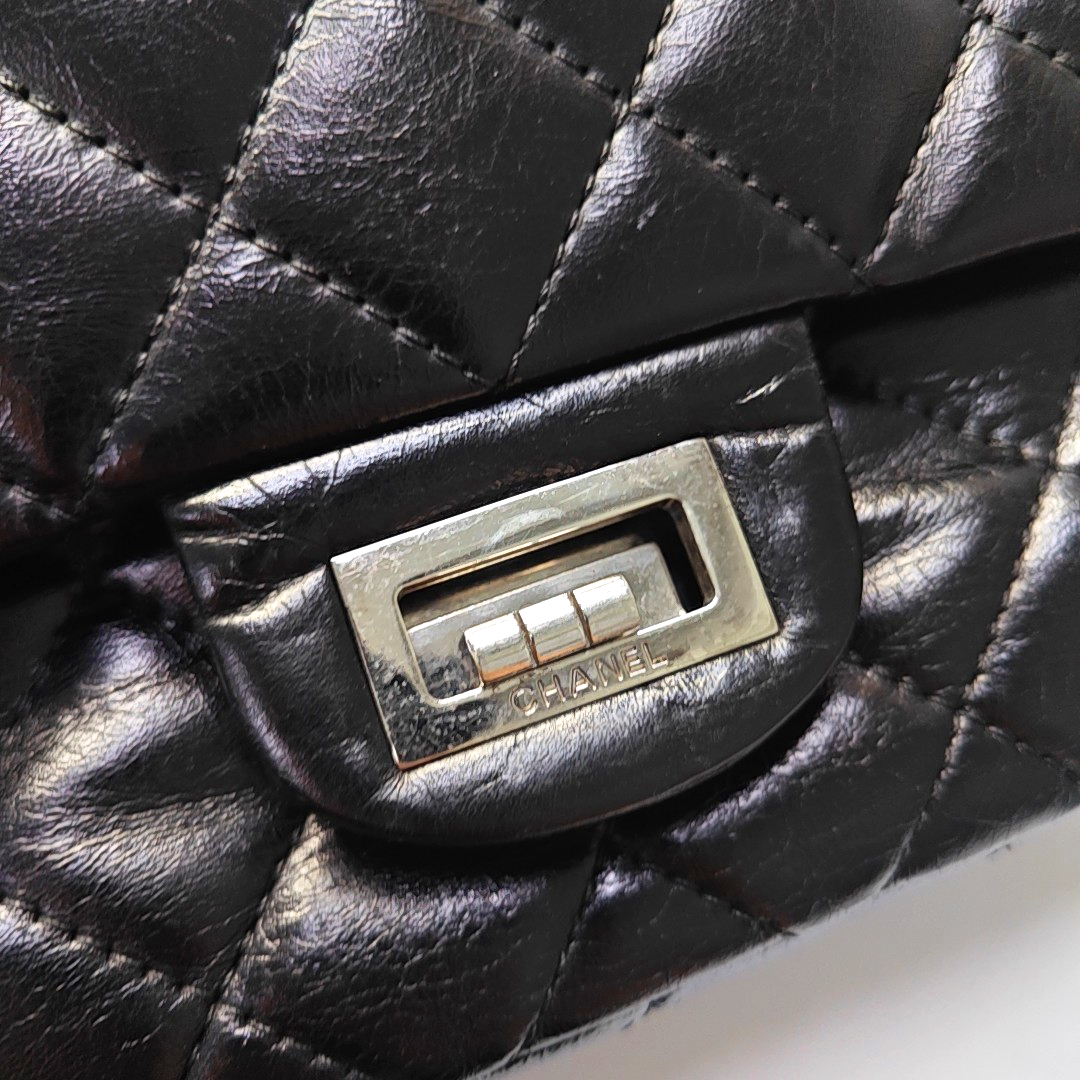 CHANEL 2.55 Maxi Super Large Black Lamb Leather Quilted Single Shoulder Bag Tote Bag Palladium Hardware 14 Clasp-(SKU)-963460572