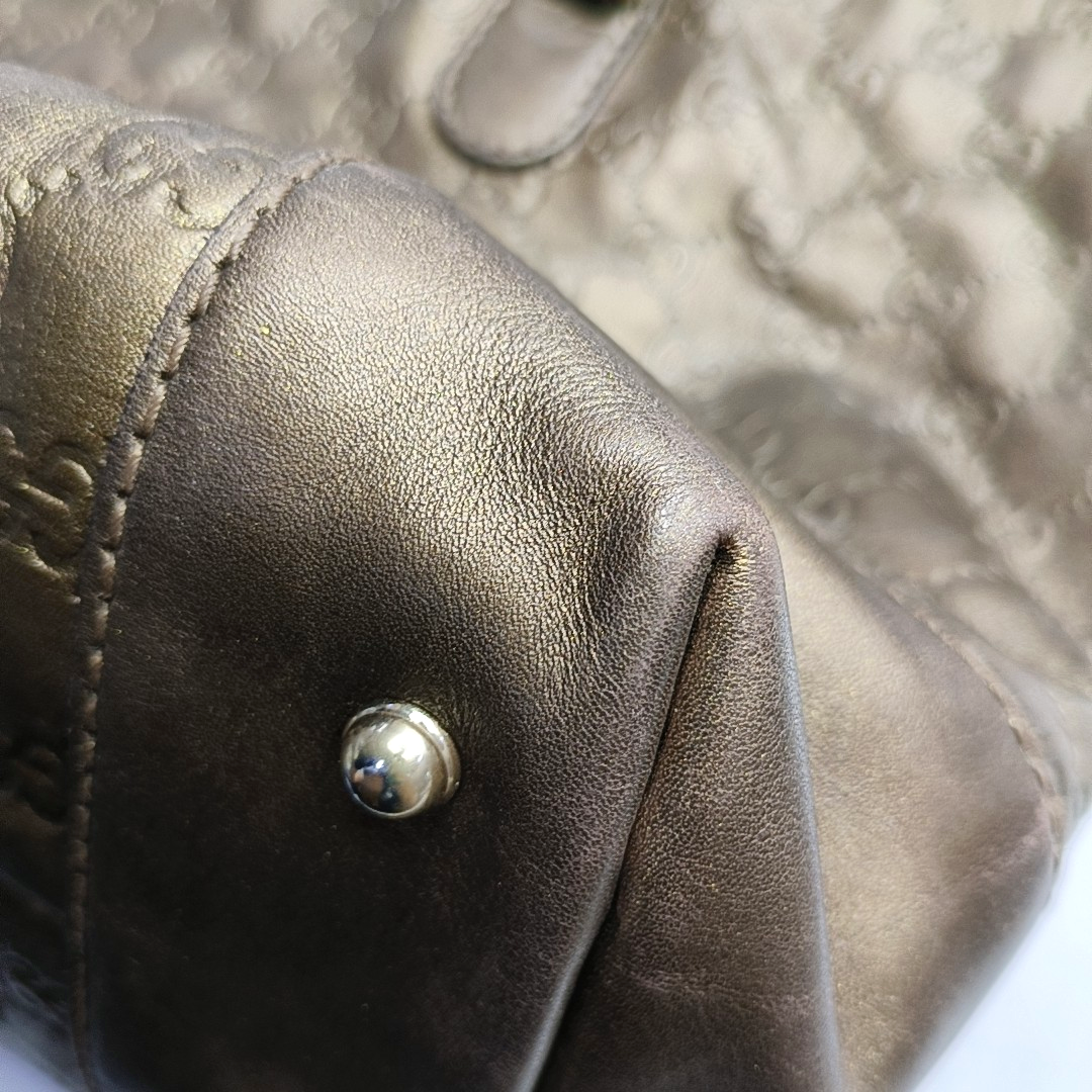 GUCCI Heart Bit Brown cowhide monogram textured handbag, crossbody bag Golden hardware-(SKU)-953515962
