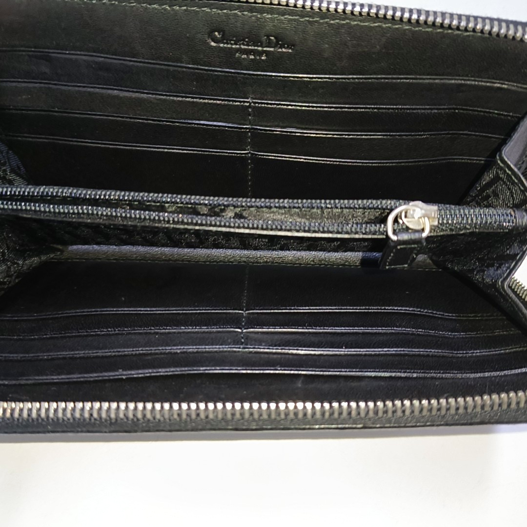 DIOR Lady Dior Black Lamb Leather chevron pattern Wallet Silver Hardware-(SKU)-951110032