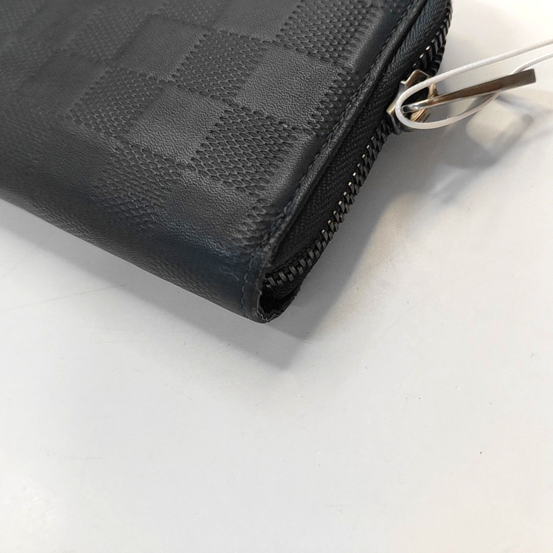 LOUIS VUITTON Dark Blue Cowhide Checkered Wallet Silver Hardware-(SKU)-954637062