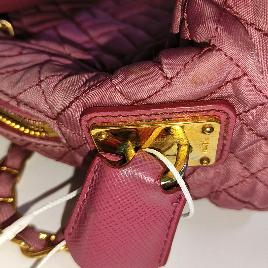 PRADA Pink Fabric Quilted Tassel Crossbody Bag Golden hardware-(SKU)-932708784