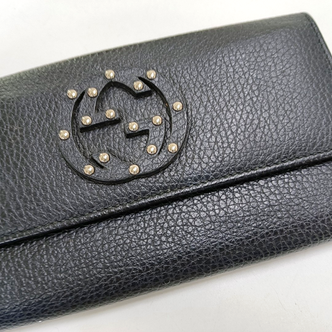 GUCCI Blondie Black Leather Studs Wallet Silver Hardware-(SKU)-960340084