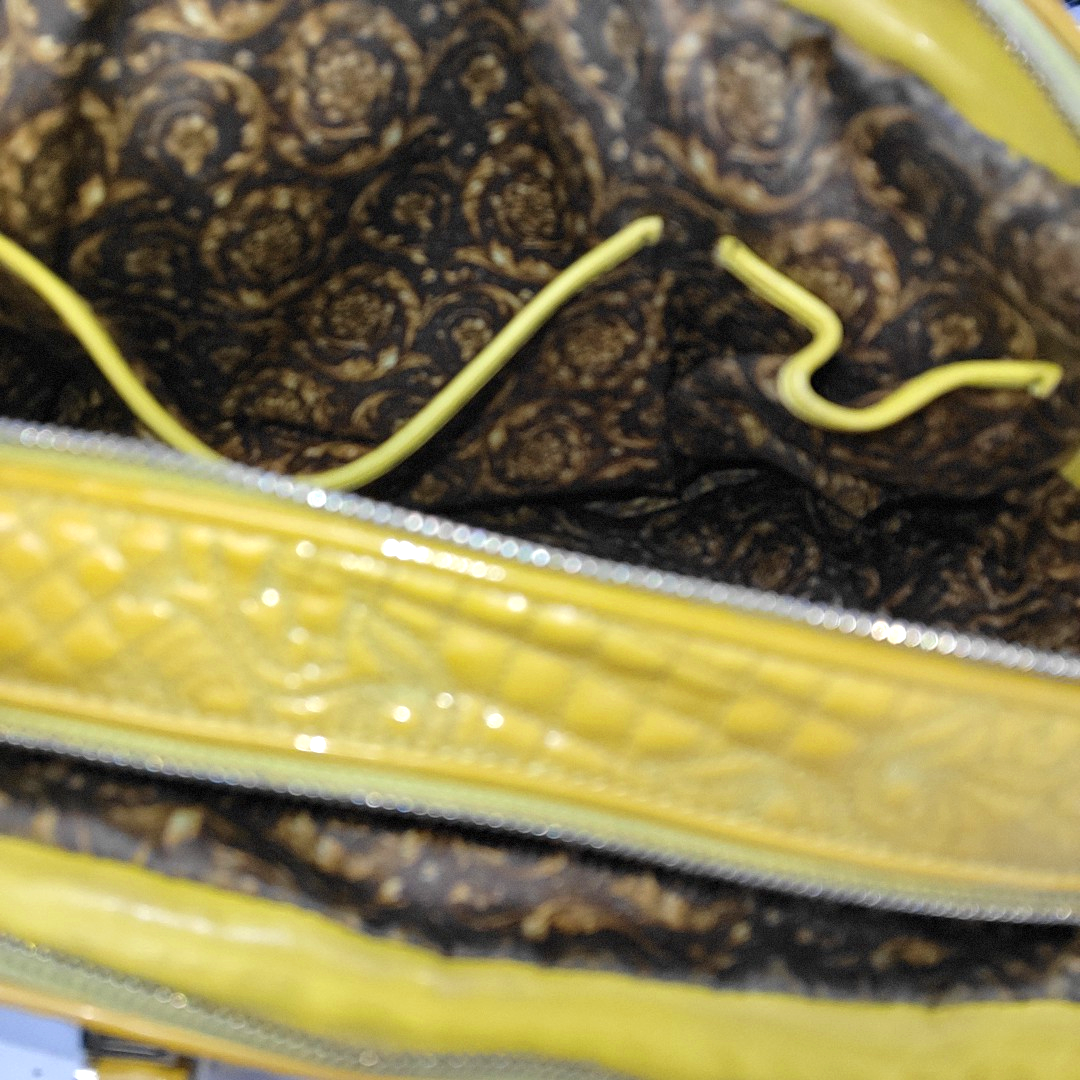 VERSACE Yellow Patent Leather Quilted Handbag Golden hardware-(SKU)-930265862