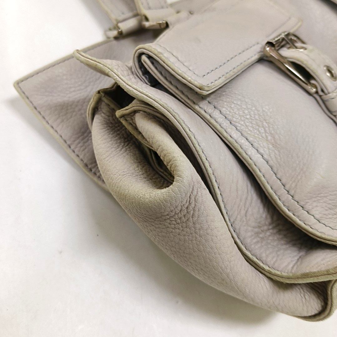 CELINE White Leather Tote Bag Single Shoulder Bag Silver Hardware-(SKU)-947607989