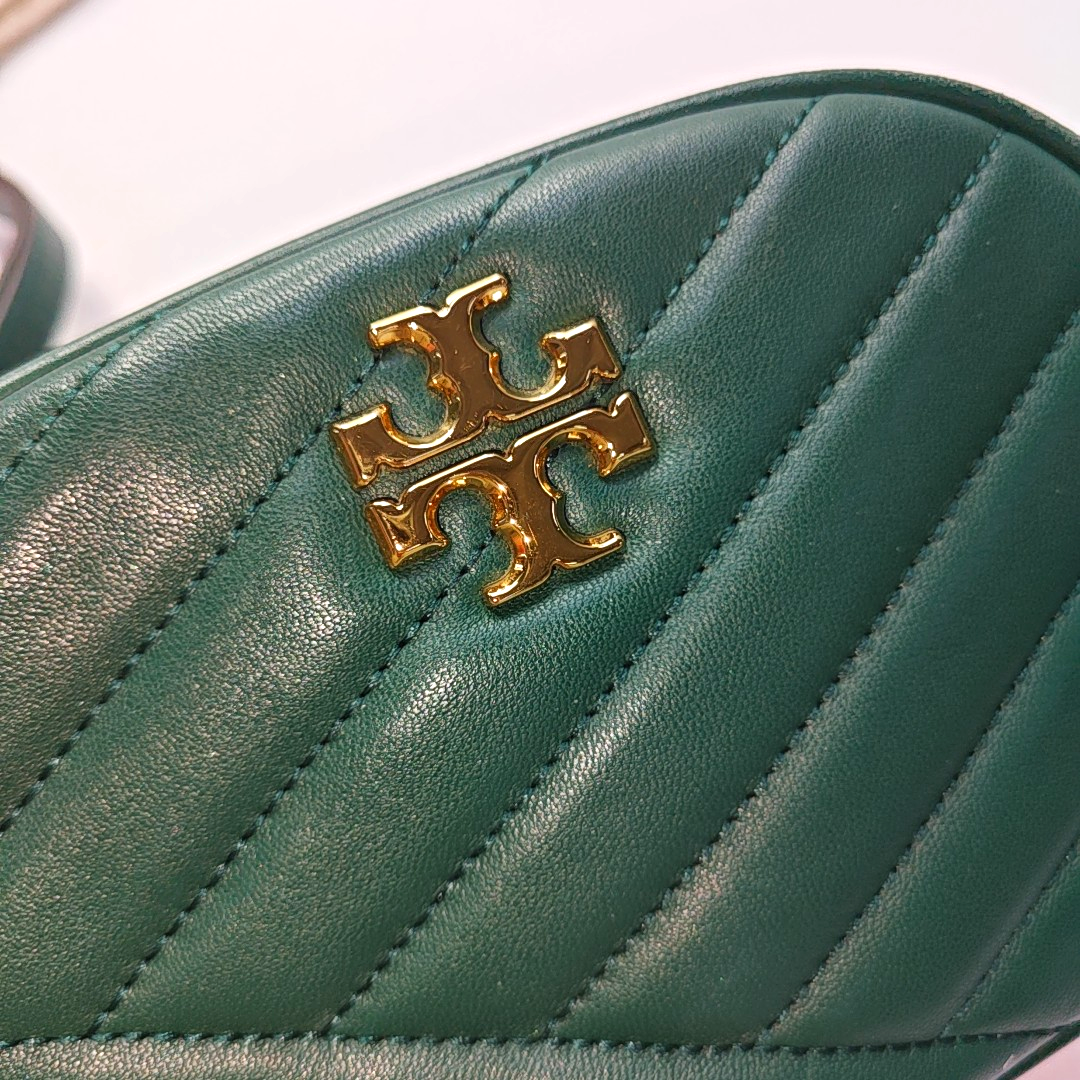 TORY BURCH Kira Small size Dark Green Sheepskin Quilted Crossbody Single Shoulder Bag Golden hardware-(SKU)-936318377