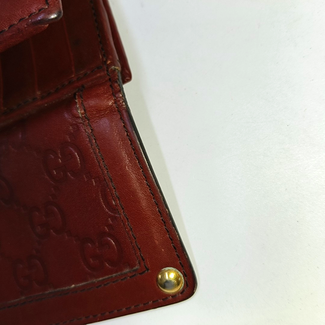 GUCCI Red Cowhide Monogrammed Embossed Wallet Golden hardware-(SKU)-946774567