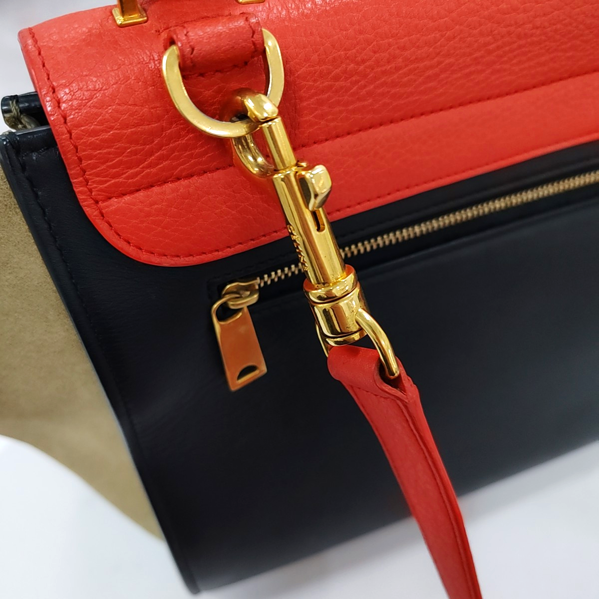 CELINE TRAPEZE Small size Multicolor Calf Leather Hammock Bag Crossbody Handbag Single Shoulder Bag Golden hardware Removable shoulder strap-(SKU)-945399708