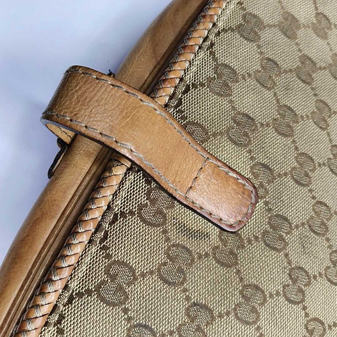 GUCCI Trunk Brown Canvas Monogrammed Crossbody Shoulder Bag Golden hardware-(SKU)-951960064
