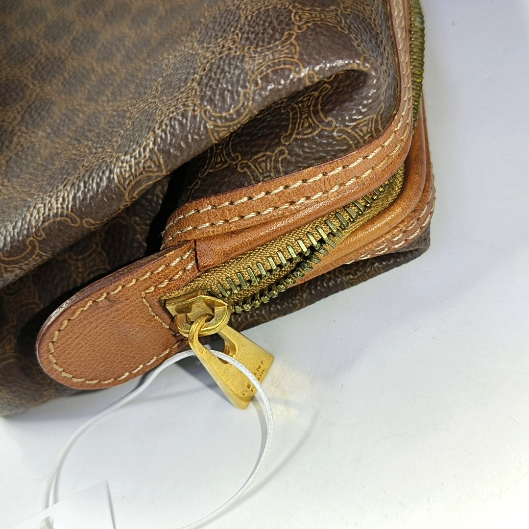 CELINE Brown Coated Canvas Triumph Clutch Golden hardware-(SKU)-950486947