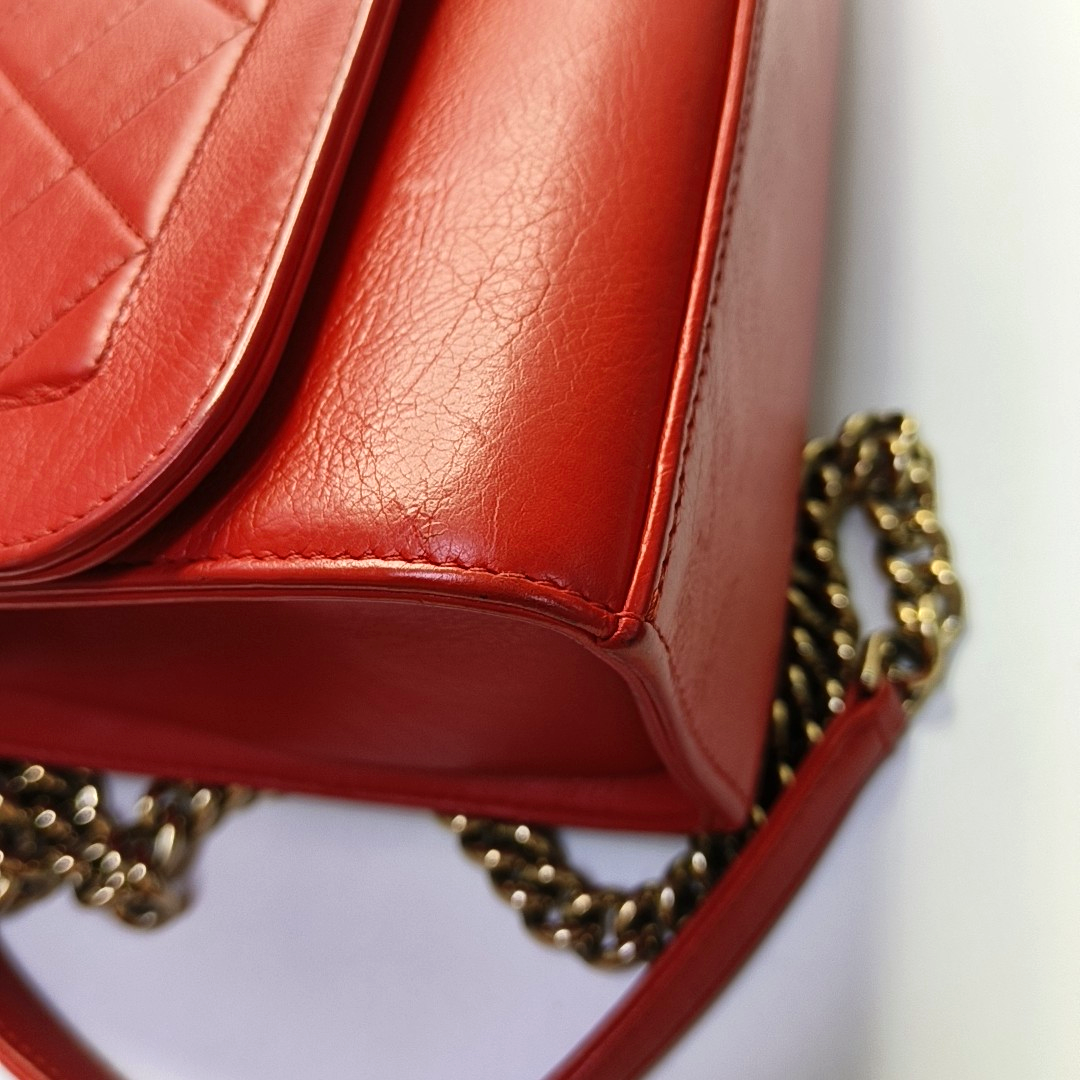 CHANEL LABEL CLICK Small Orange Red Lamb Skin Quilted Crossbody Shoulder Bag Tote Bag Gold Hardware 23 Clasp-(SKU)-945772666