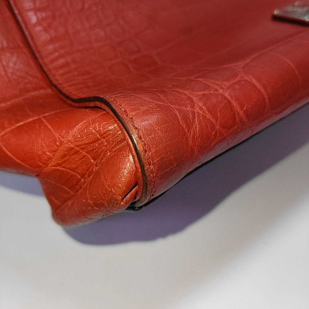 MCM Red Leather Textured Tote Bag Silver Hardware-(SKU)-933876328