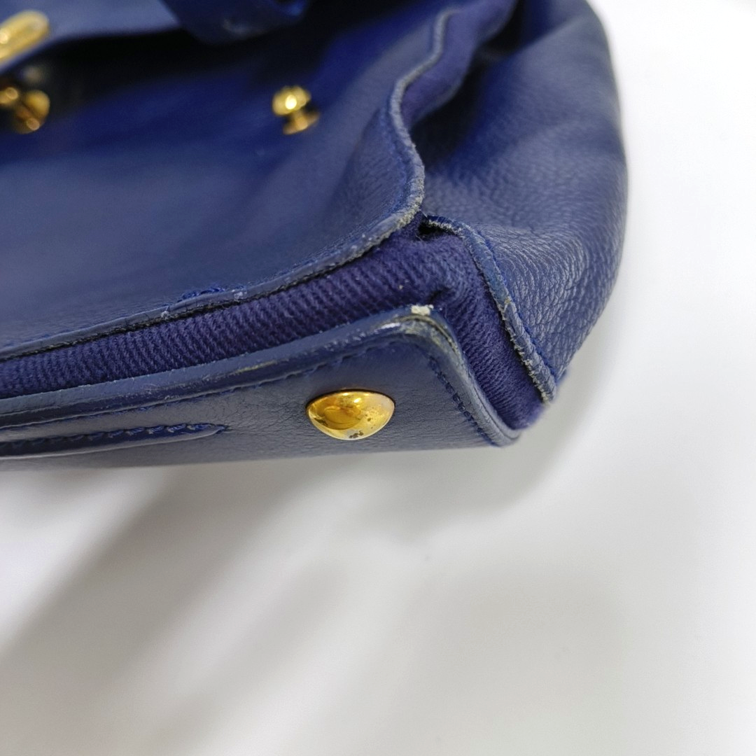 YSL MUSE TWO Dark Blue Cowhide Studs Handbag Golden hardware-(SKU)-939599133