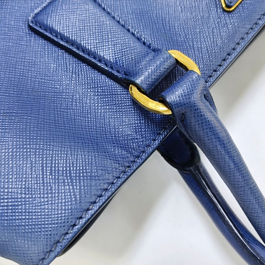 PRADA Galleria Large size Dark Blue Calfskin Logo Crossgrain Killer Bag Crossbody Bag Single Shoulder Bag Handbag Golden hardware Removable shoulder strap-(SKU)-958814662