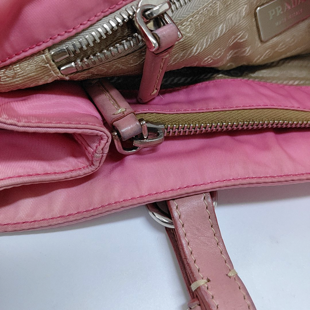 PRADA Tote bag Pink Nylon Logo Single Shoulder Bag Silver Hardware shoulder straps-(SKU)-957386735