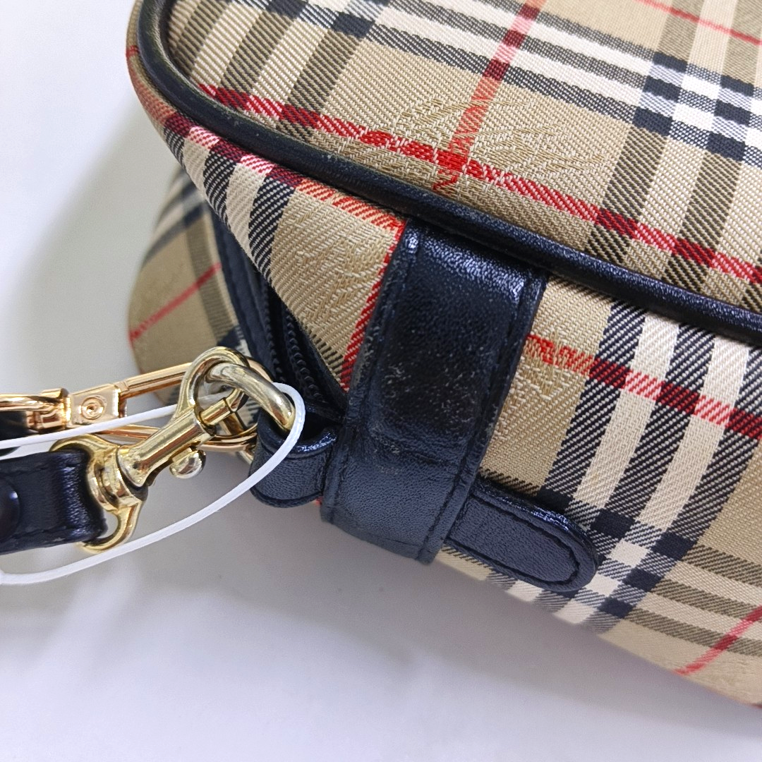 BURBERRY Khaki Fabric War Horse Plaid Pattern Handbag Black hardware-(SKU)-946106014