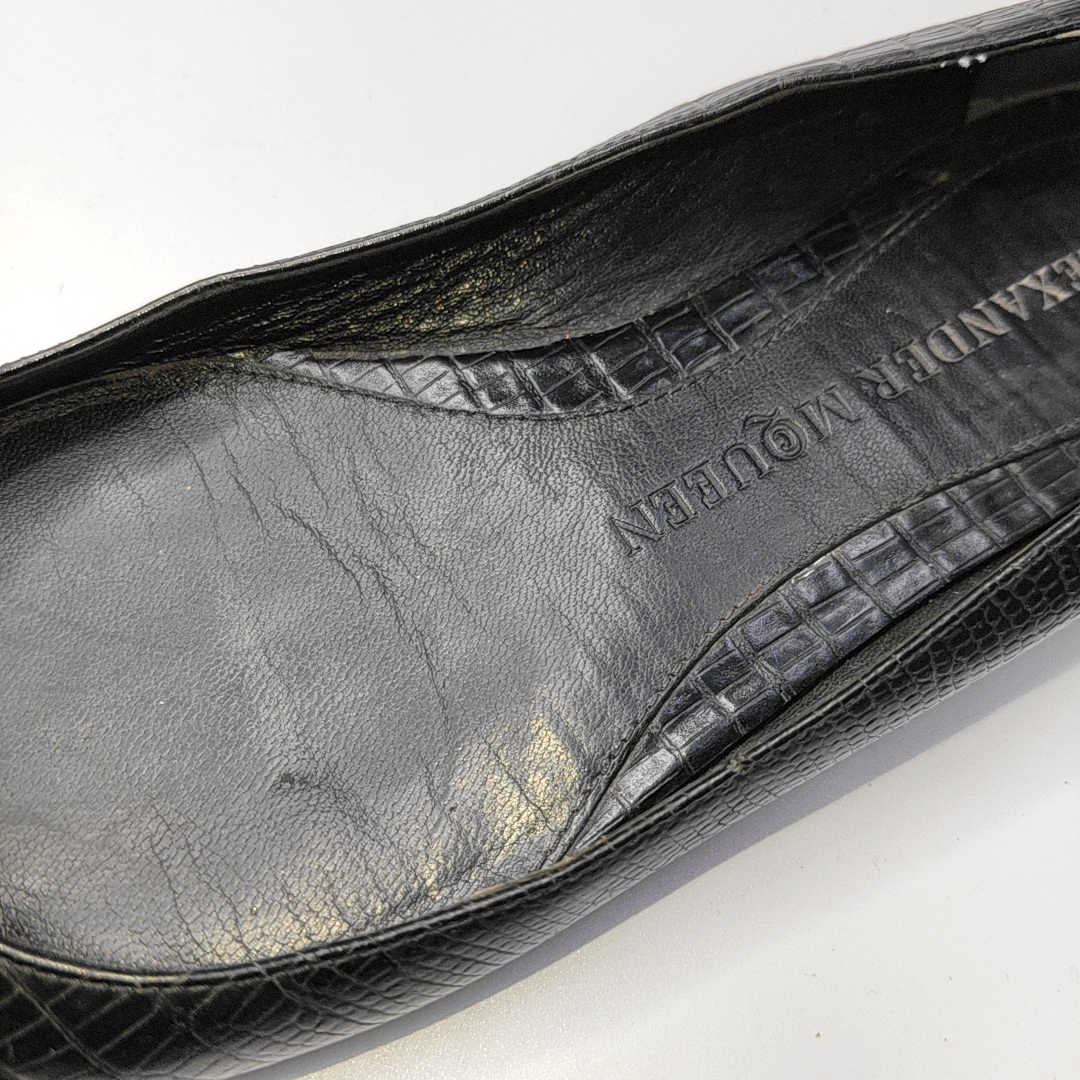 Alexander McQUEEN 35.5code Spring/Autumn Black Leather Women's Low-Cut Low-Heel Loafers-(SKU)-939893716
