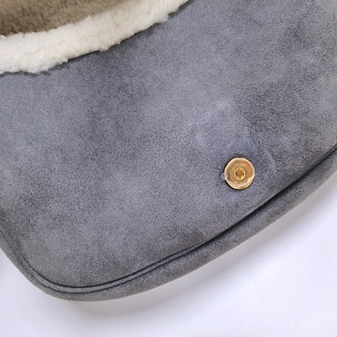 DIOR Bobby Medium Grey Wool Skin Saddle Bag Single Shoulder Bag Handbag Crossbody Bag Gold Hardware Removable Strap-(SKU)-969198094