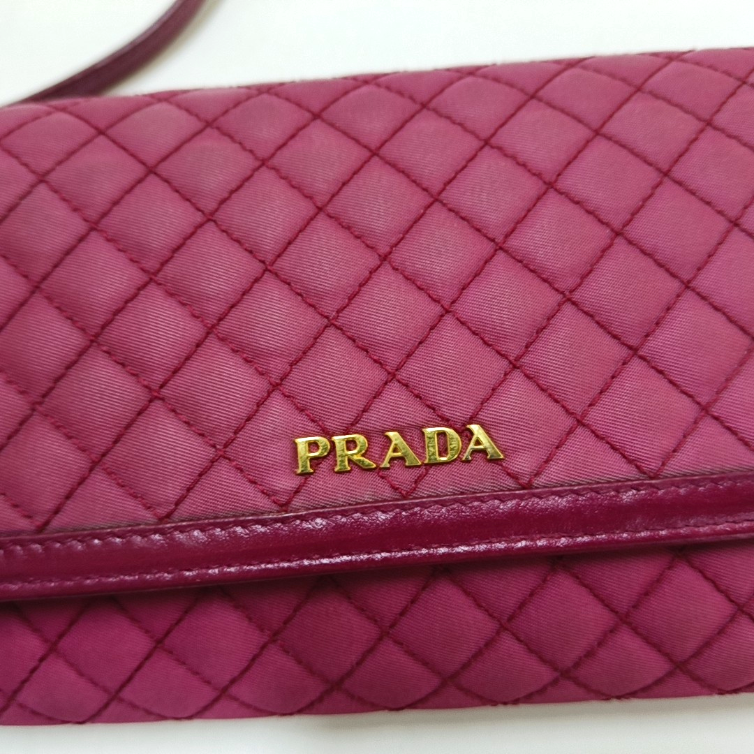PRADA Pink Nylon Quilted Crossbody Shoulder Bag Handbag Clutch Golden hardware Removable shoulder strap-(SKU)-959993343