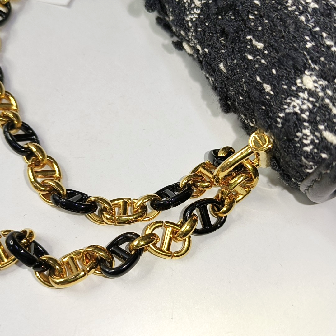 DIOR 30 Montaigne Black Fabric Montaigne Bag Shoulder Bag Crossbody Bag Handbag Golden Hardware Removable Strap-(SKU)-958282037