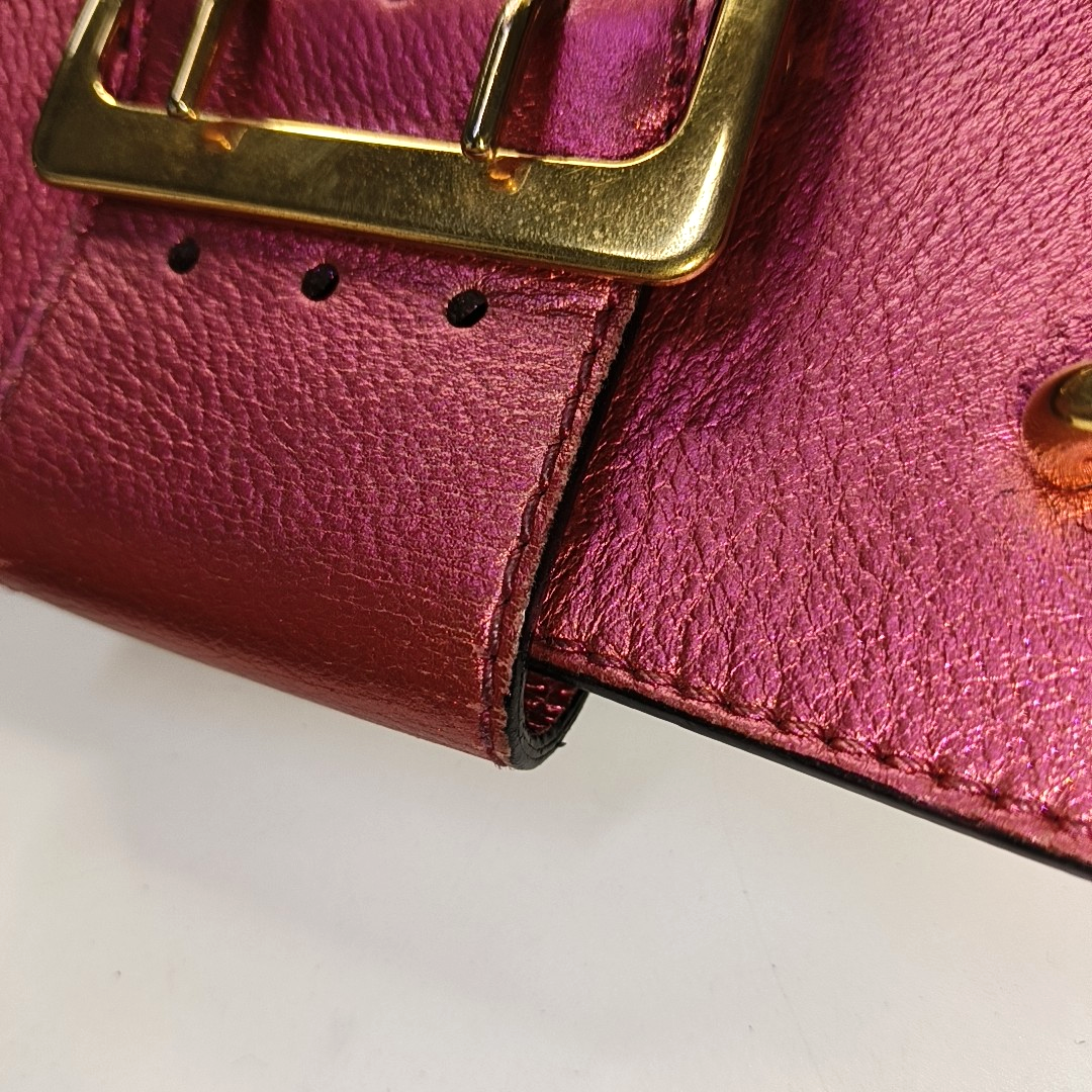 BURBERRY Buckle Fuchsia Leather Shoulder Tote Crossbody Bag Golden hardware Removable shoulder strap-(SKU)-954093592