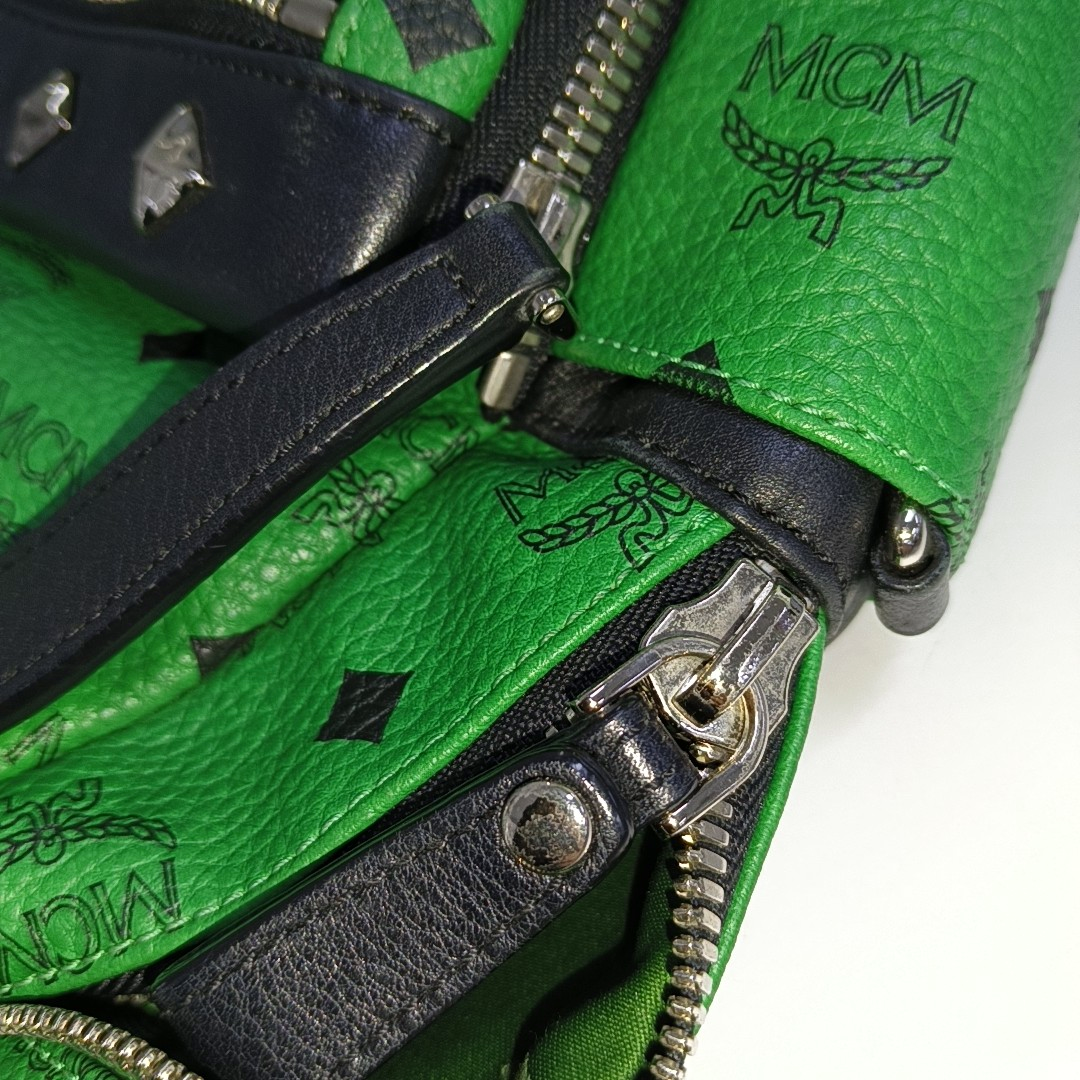 MCM STARK Small size Green Coated Canvas Monogram Studs Backpack Handbag Silver Hardware Sub-bag-(SKU)-940018584