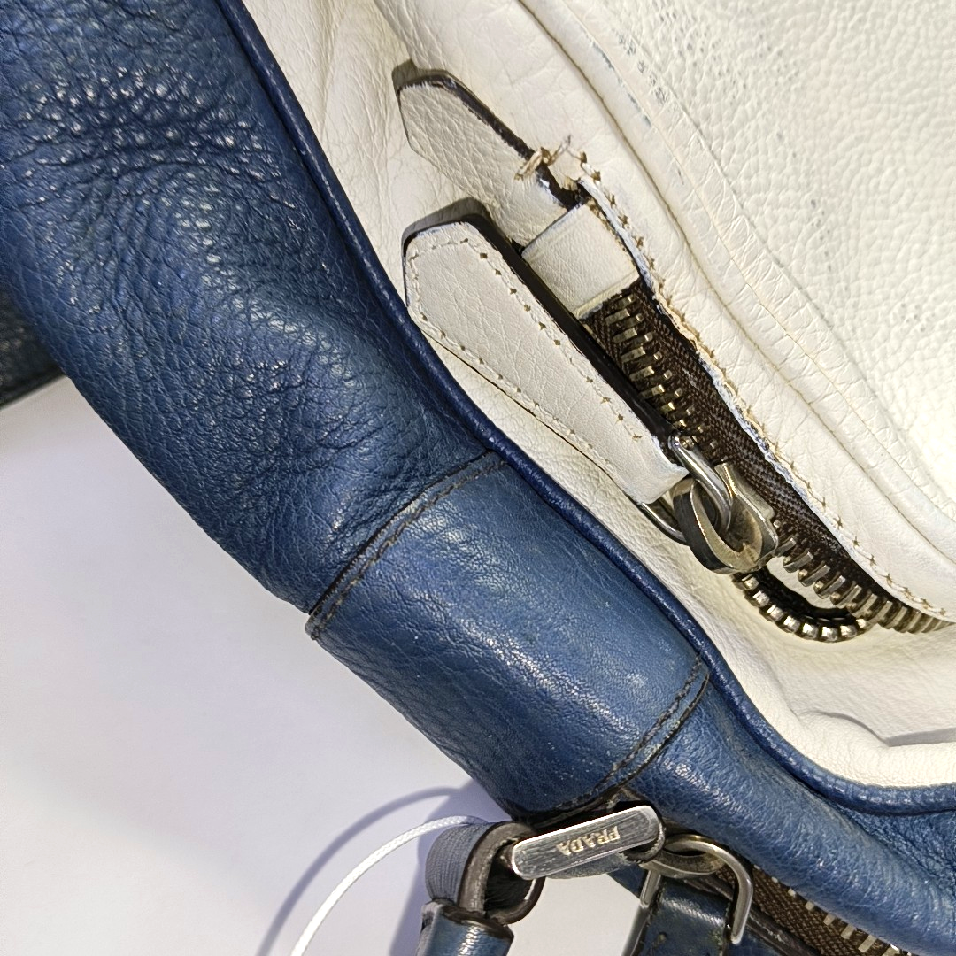 PRADA Tote bag White Calfskin Leather Monogrammed Single Shoulder Bag Silver Hardware-(SKU)-956075767