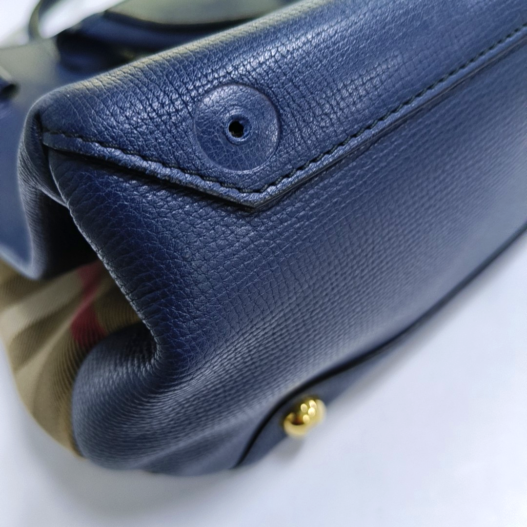 BURBERRY The Banner Medium size Dark Blue Leather Shoulder Tote Crossbody Bag Golden hardware Removable shoulder strap-(SKU)-947520458