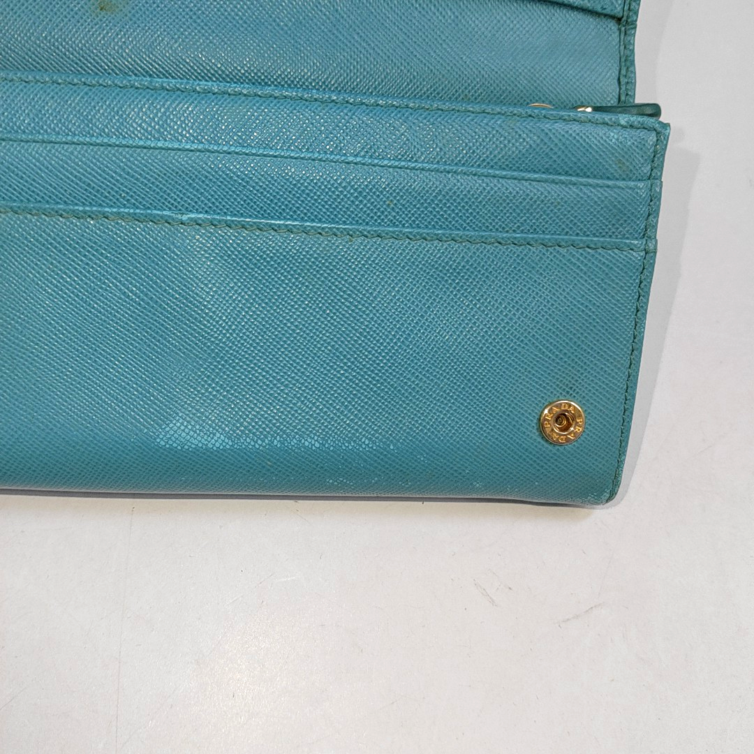 PRADA Fold Wallet浅蓝色皮革徽标,十字纹钱包-(SKU)-942554467