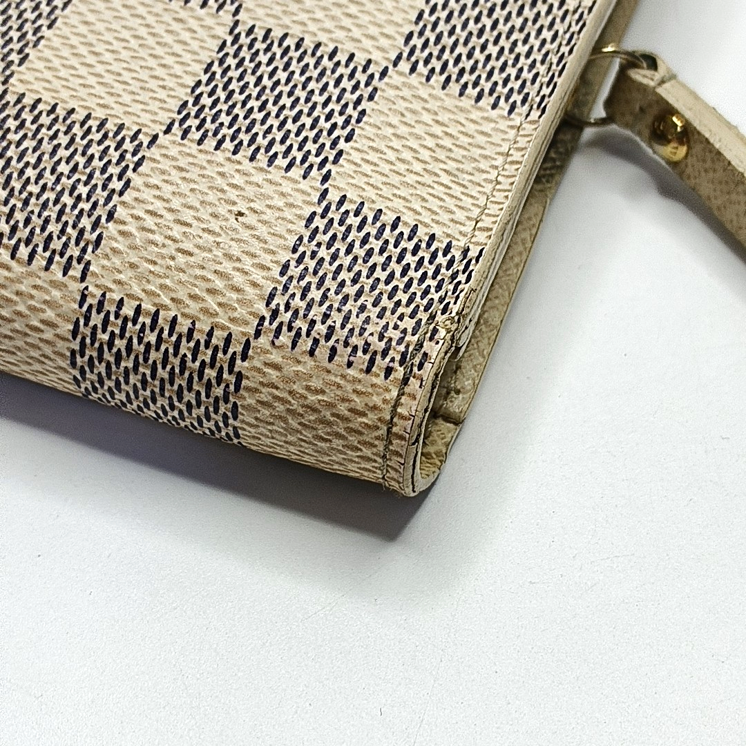 LOUIS VUITTON White Coated Canvas Checkered Wallet Golden hardware-(SKU)-956774452