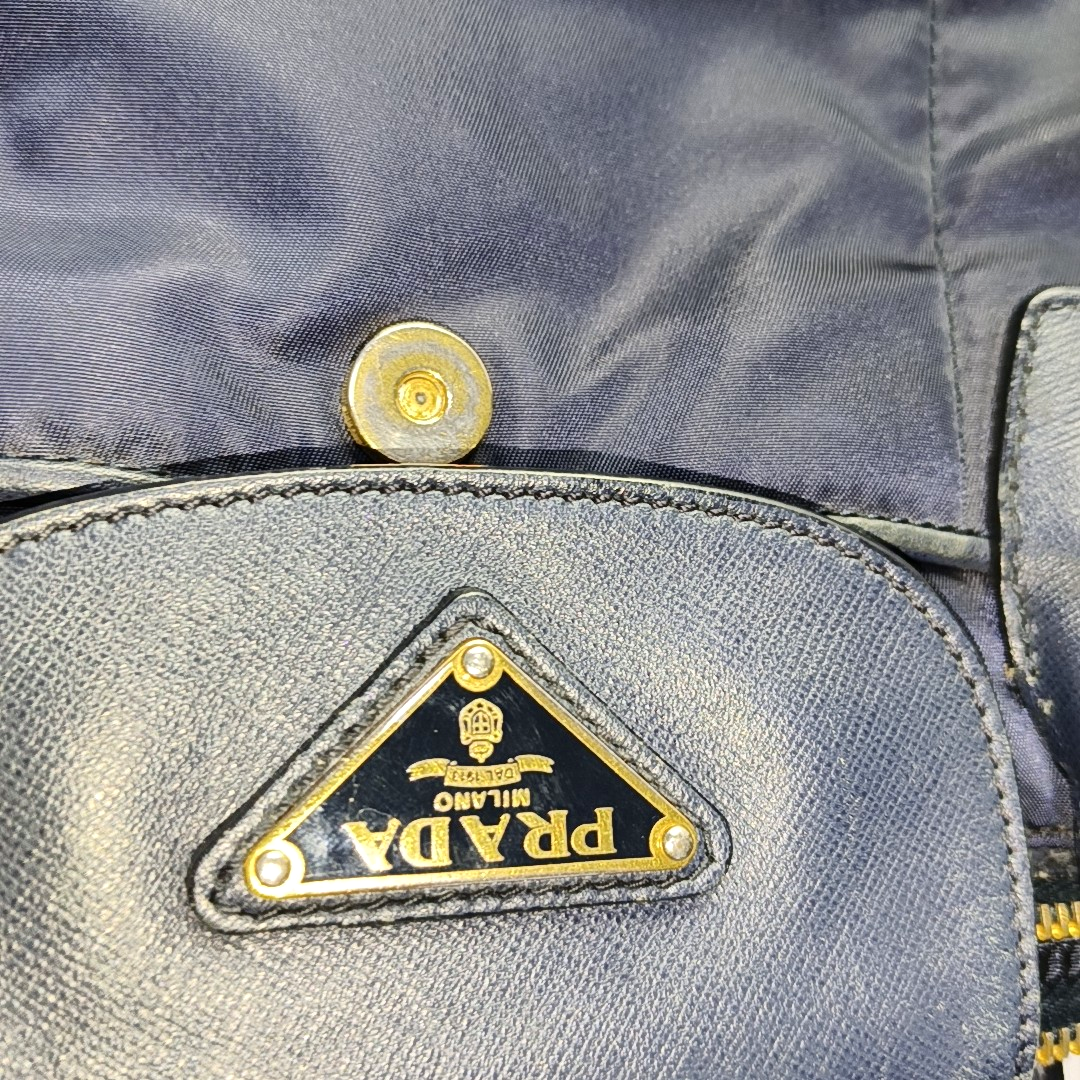 PRADA Tote bag Navy Nylon Logo Crossbody Bag Handbag Single Shoulder Bag Golden hardware-(SKU)-953507346