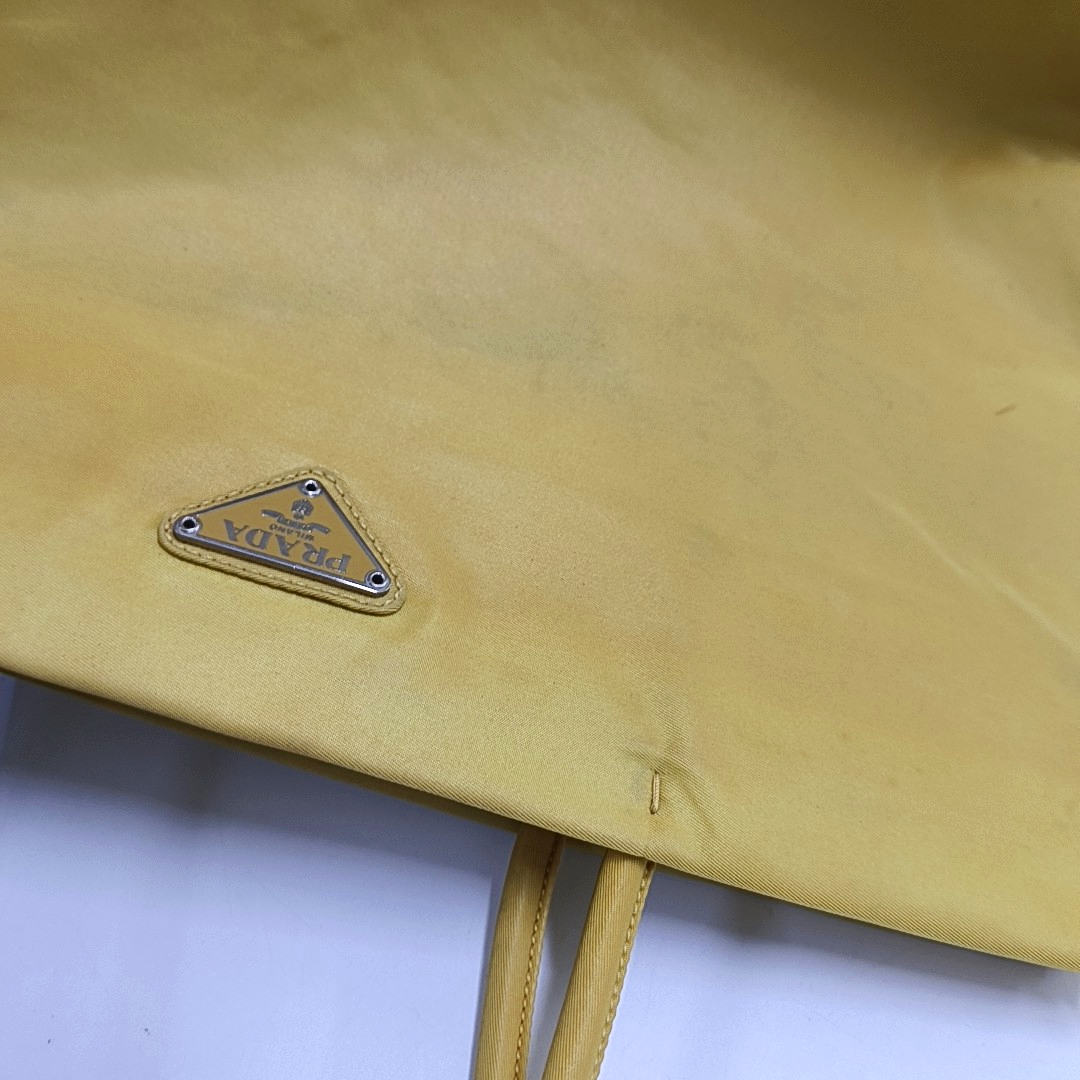 PRADA Tote bag Yellow Nylon Logo Handbag Single Shoulder Bag Silver Yellow Hardware-(SKU)-14295634