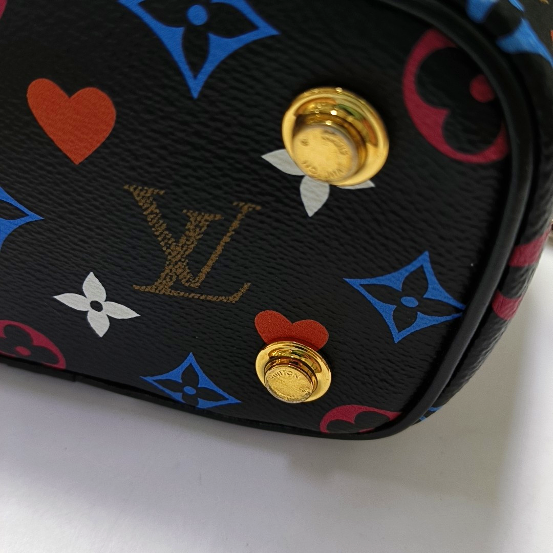 LOUIS VUITTON NICE Small Size Black Coated Canvas Printed Shoulder Bag, Tote Bag, Crossbody Bag with Golden Hardware and Detachable Strap-(SKU)-956355268
