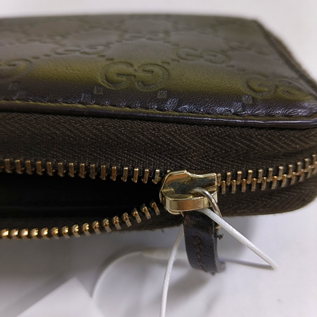 GUCCI Dark Brown Cowhide Monogrammed Texture Wallet Golden hardware-(SKU)-959715044