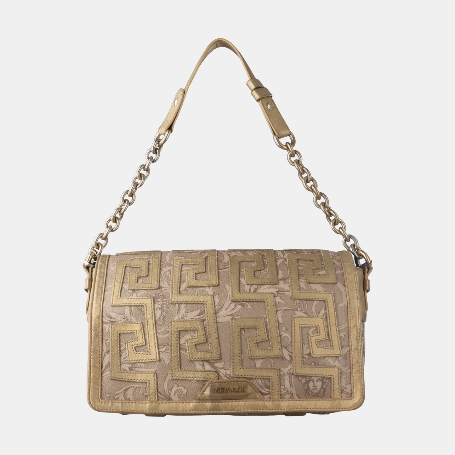VERSACE Brown Coated Canvas Quilted Single Shoulder Bag Golden hardware-(SKU)-13724290