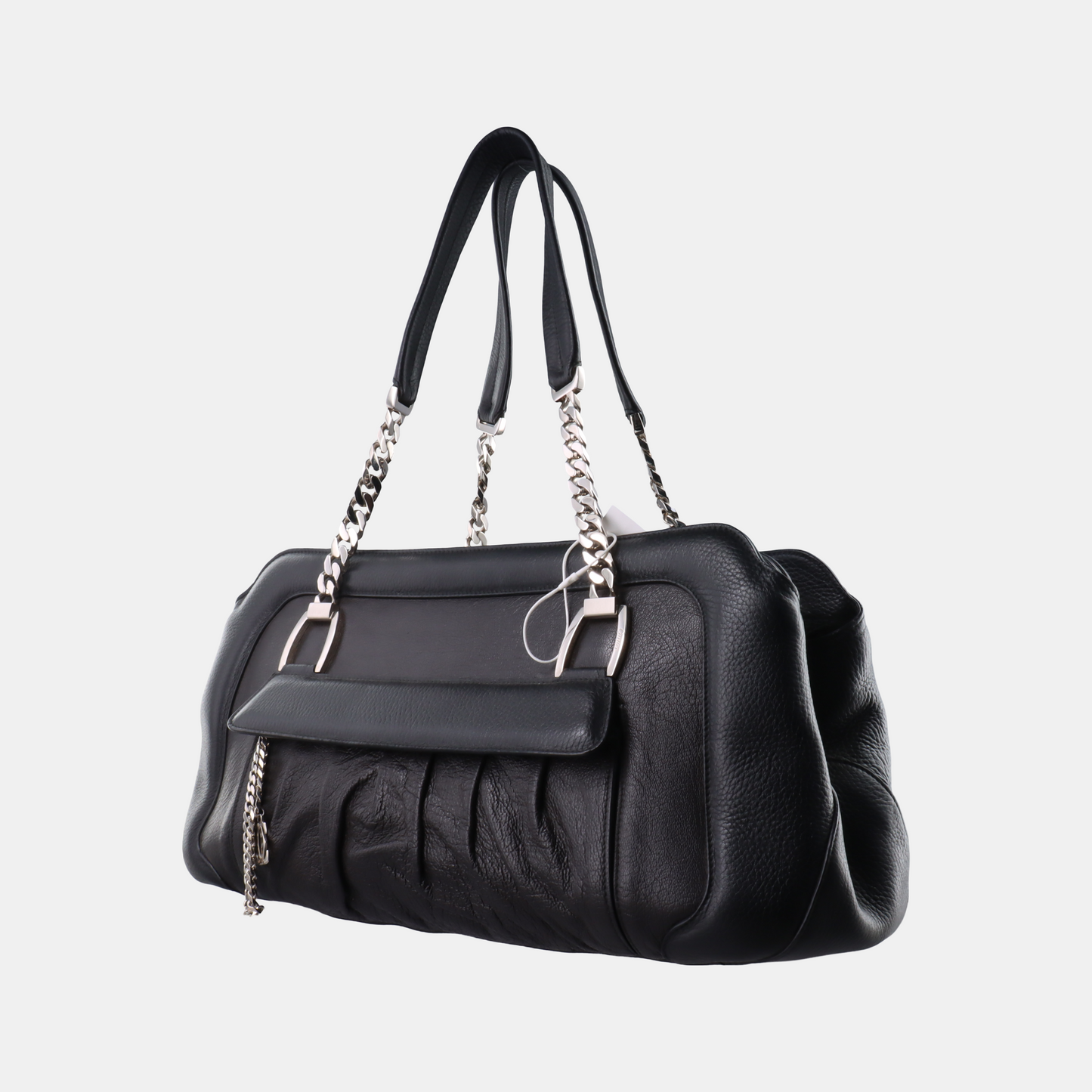 Cartier Tote bag Black Leather Single Shoulder Bag Silver Hardware-(SKU)-932283889