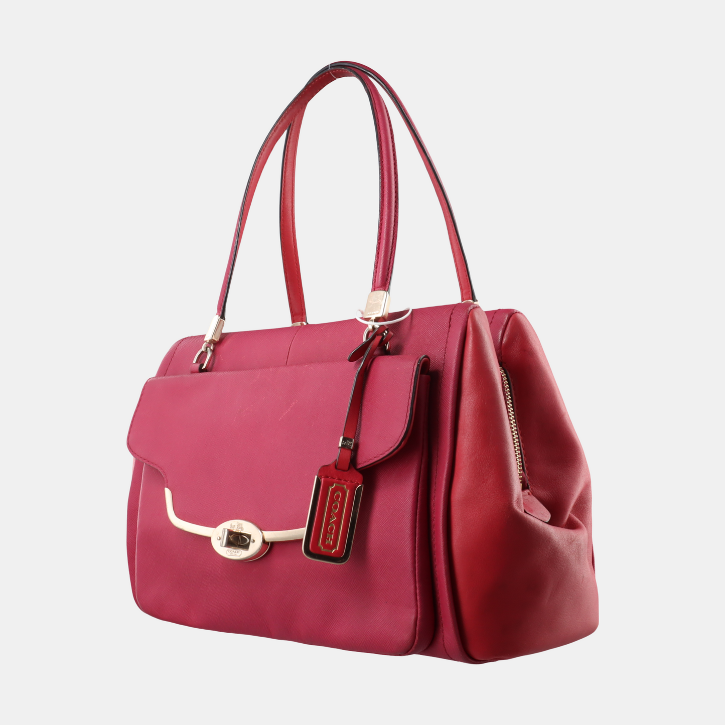 COACH Hot Pink Leather Shoulder, Handbag, and Crossbody Bag Golden hardware-(SKU)-930591818