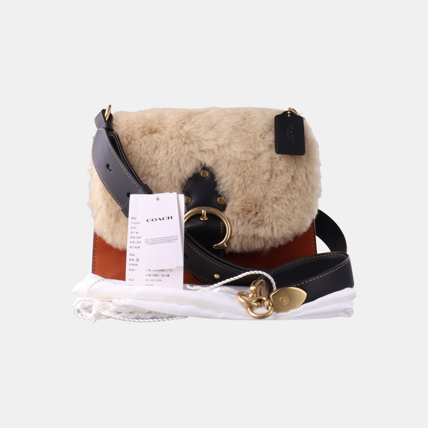 COACH BEAT Beige Fabric Stud Single Shoulder Bag Crossbody Bag Golden hardware shoulder straps-(SKU)-13839887