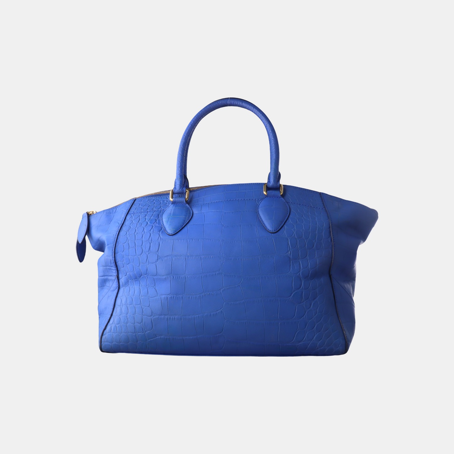 MCM NUOVO Blue Leather Crocodile Print Handbag Golden hardware-(SKU)-14502100