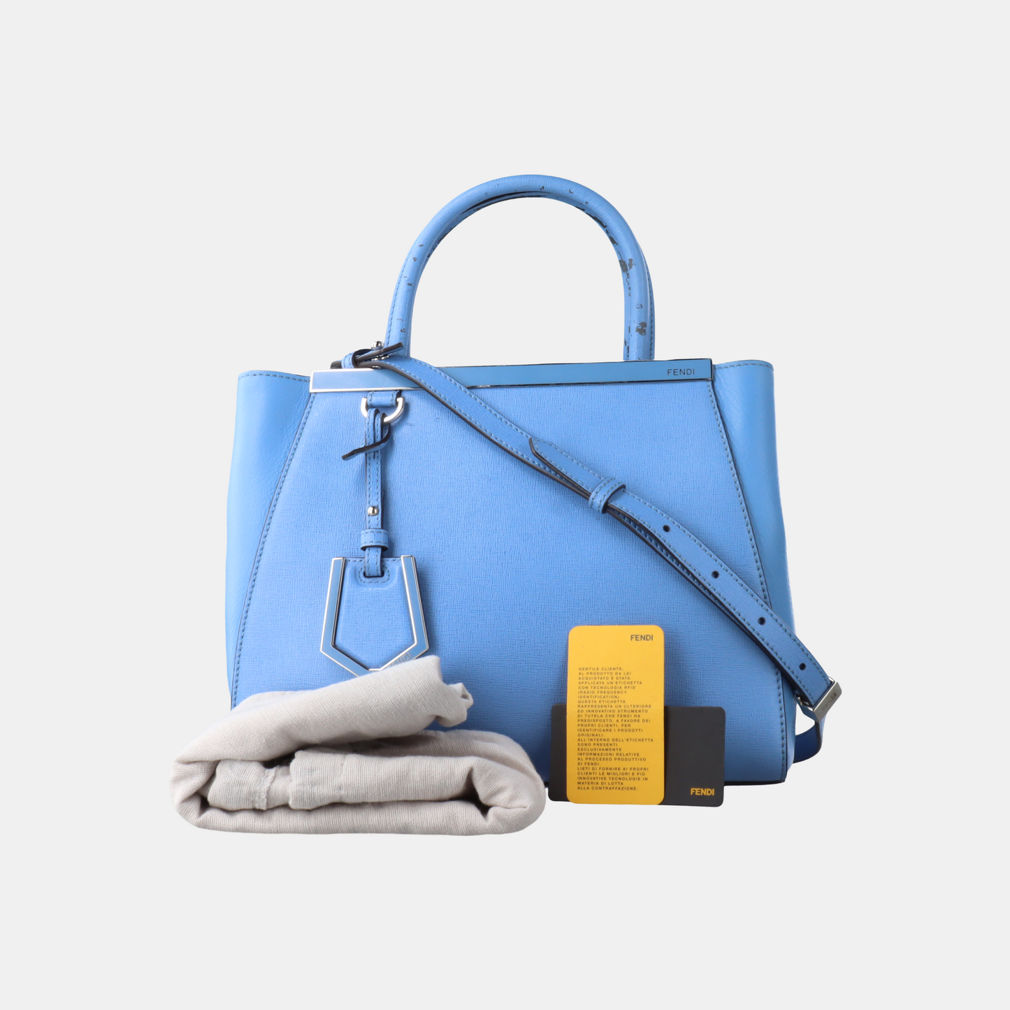 FENDI 2 Jours Small size Blue cowhide crossbody, handbag, shoulder bag Silver Hardware Removable shoulder strap-(SKU)-14510368