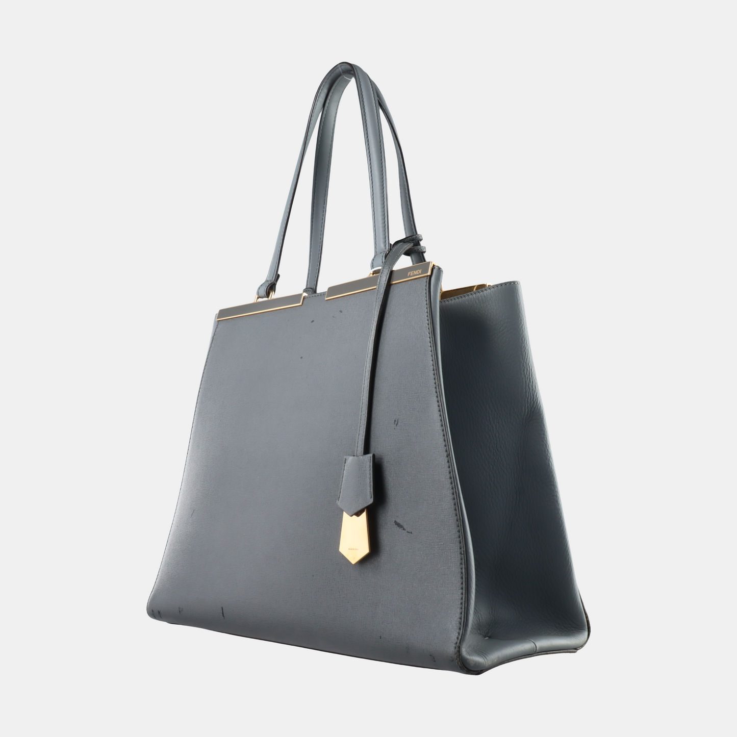 FENDI 3Jours Gray Leather Embossed Handbag Single Shoulder Bag Silver Hardware-(SKU)-14477953
