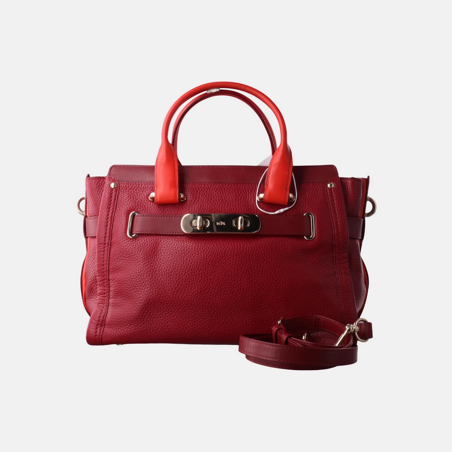 COACH SWAGGER Maroon Cowhide Single Shoulder Bag Handbag Golden hardware Removable shoulder strap-(SKU)-934444817