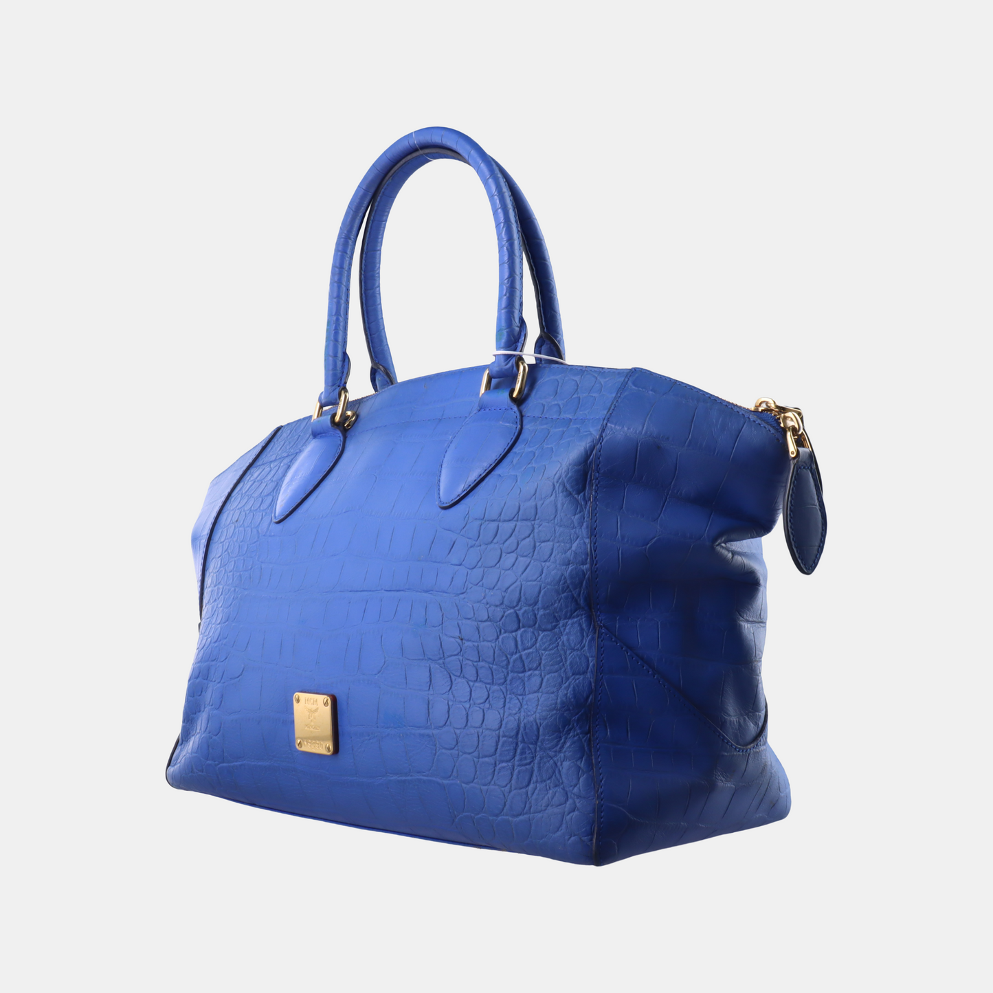 MCM NUOVO Blue Leather Crocodile Print Handbag Golden hardware-(SKU)-14502100