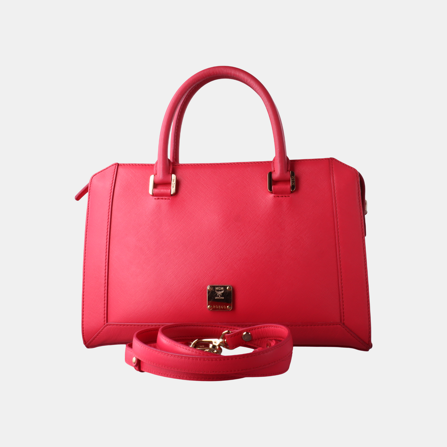 MCM NUOVO Red Leather Embossed Shoulder Bag Tote Bag Crossbody Bag Golden hardware Removable shoulder strap-(SKU)-14100965