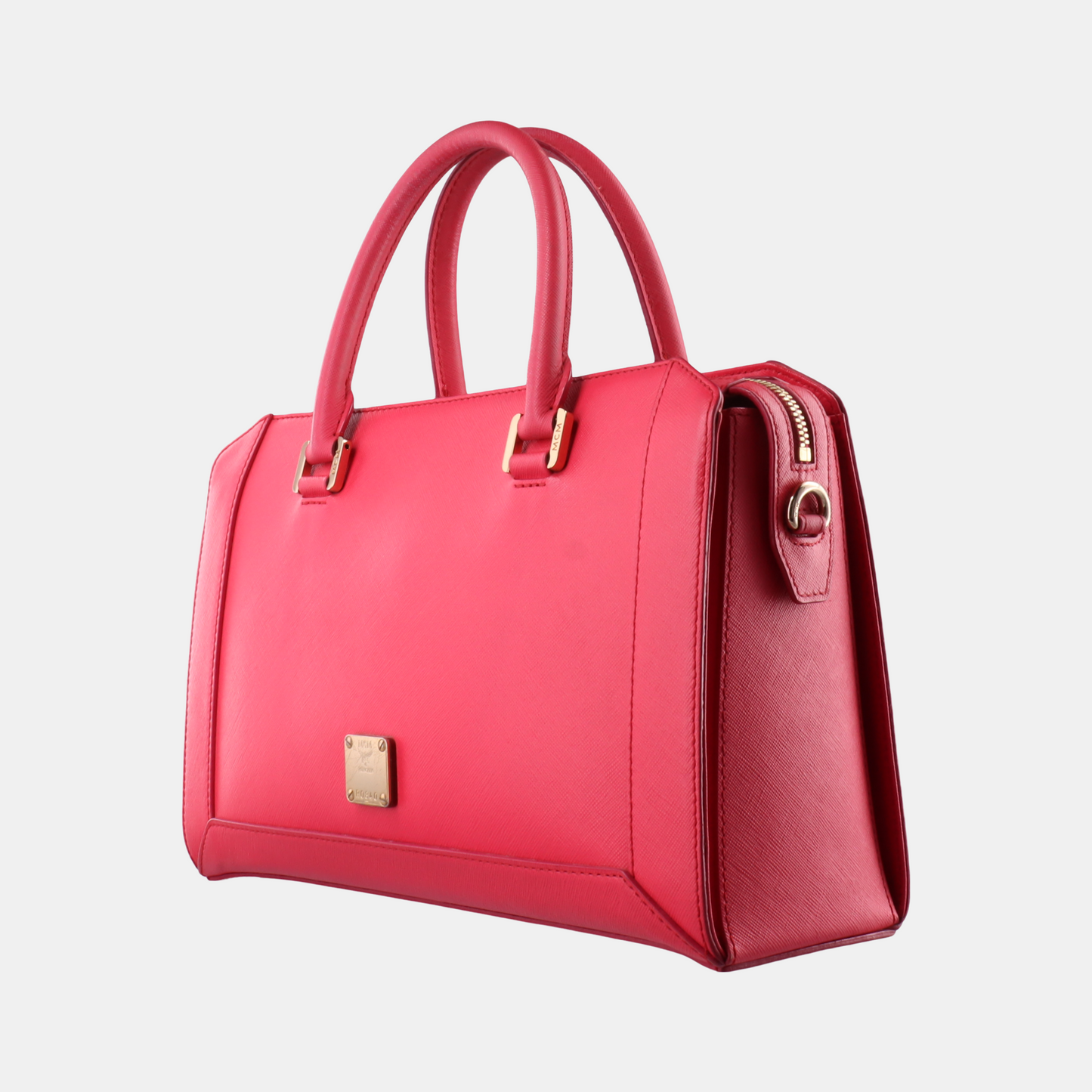 MCM NUOVO Red Leather Embossed Shoulder Bag Tote Bag Crossbody Bag Golden hardware Removable shoulder strap-(SKU)-14100965