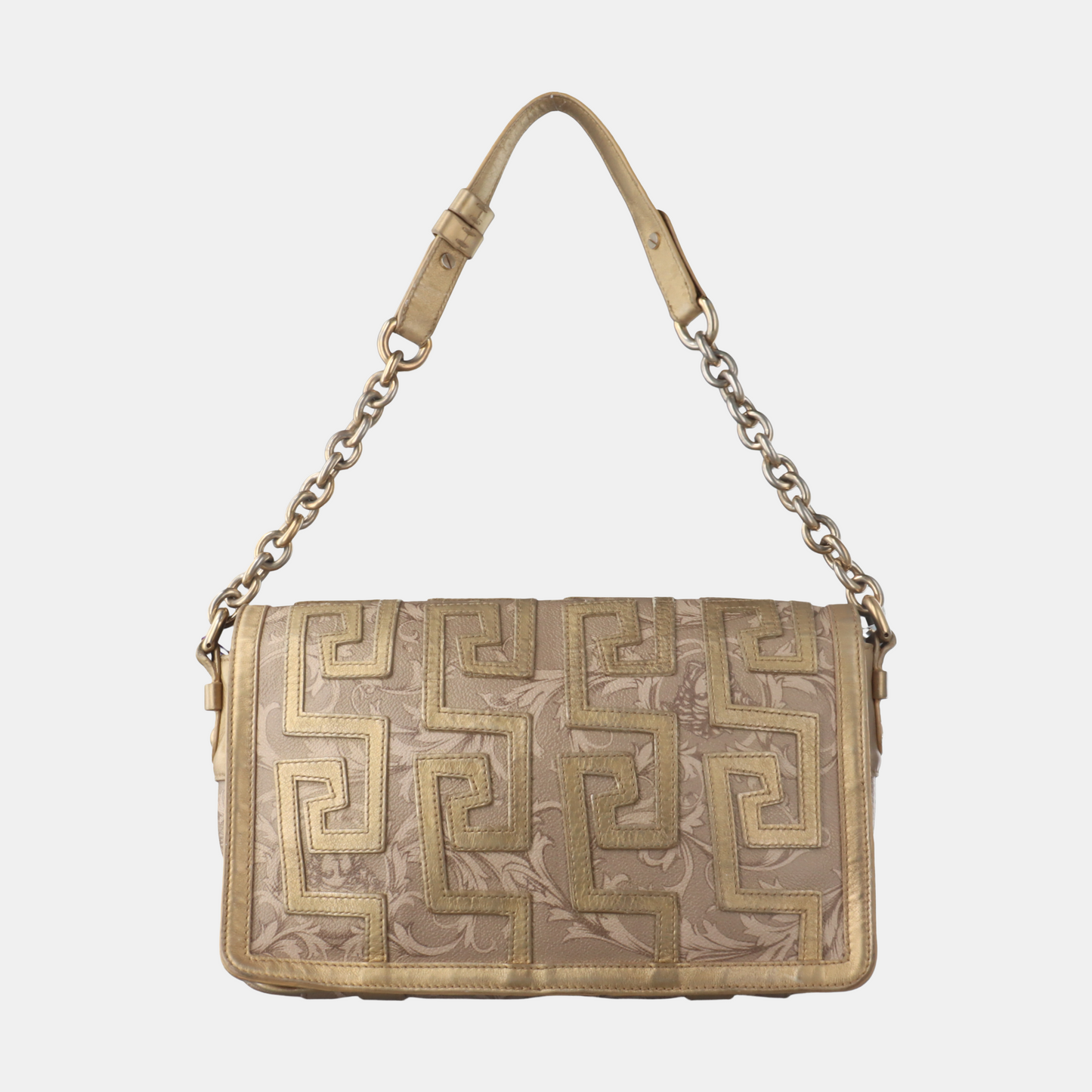 VERSACE Brown Coated Canvas Quilted Single Shoulder Bag Golden hardware-(SKU)-13724290