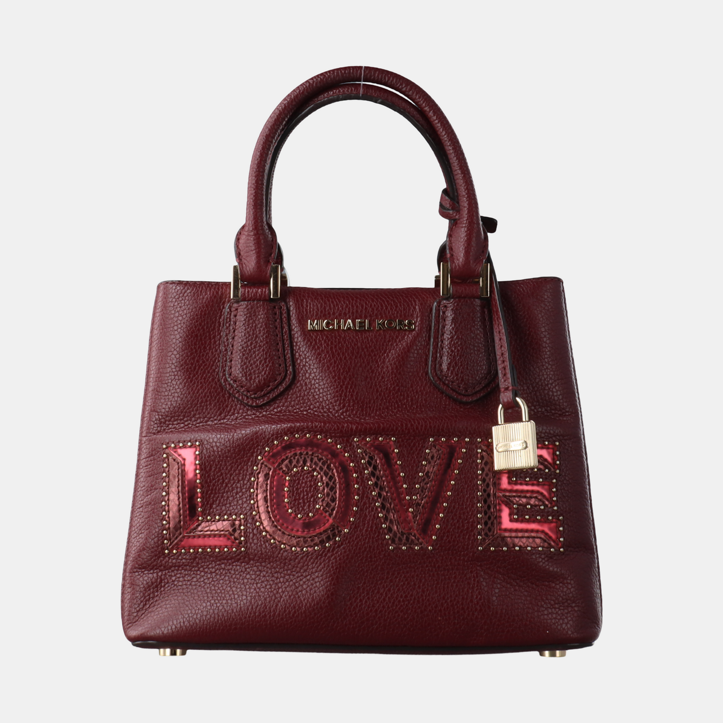 MICHAEL KORS Mercer Burgundy Cowhide Studs Handbag Single Shoulder Bag Crossbody Bag Golden hardware-(SKU)-14232692